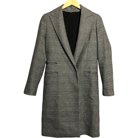 All Saints Paityn Check Coat Womens 2 Italian Wool Black Gray Lined - Picture 16 of 16